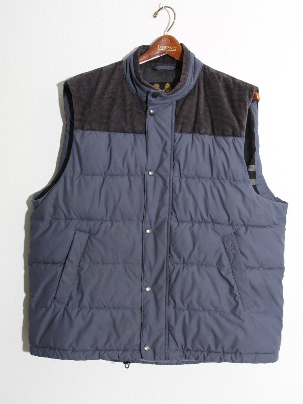 Barbour Wisbech Gilet Vest Puffer Corduroy Navy Blue Snap Button Full Zip Sz XL